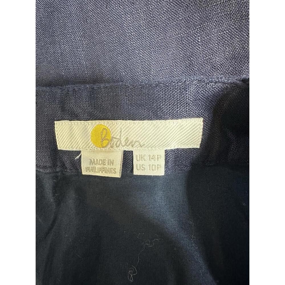 Linen Cross Over Jumpsuit 10 Petite Navy Blue Wide Leg - Picture 6 of 8